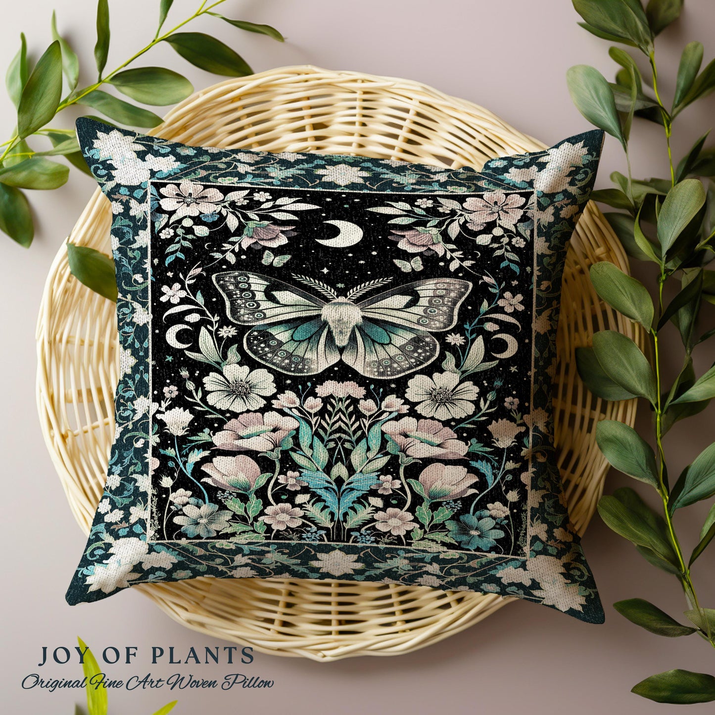 Celestial Butterfly Floral Decorative Moth Cushion Tapestry Throw Pillow