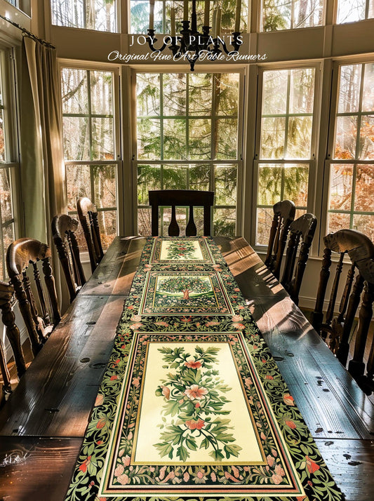 Enchanted Cottagecore Tree Table Runner | Romantic Pattern Whimsical Garden Soft Folklore Table Accent Natural Old World Classic Aesthetic