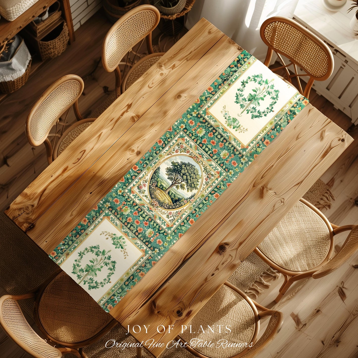Romantic Ornate Botanical Countryside Table | Victorian Antique Botanical Accent French Garden Runner Chateau Floral Heritage Classical |