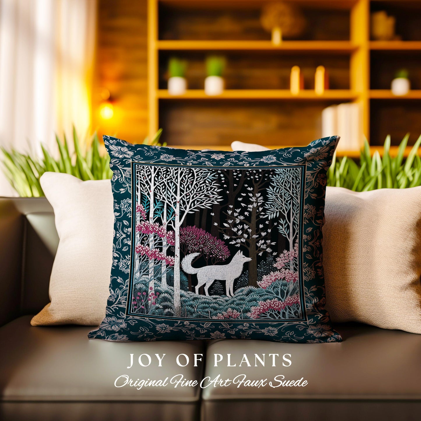 Storybook Folklore Boho Woven Decorative Wolf Cushion Tapestry Throw Pillow