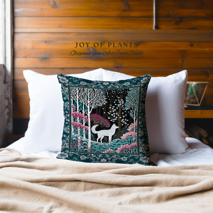 Storybook Folklore Boho Woven Decorative Wolf Cushion Tapestry Throw Pillow