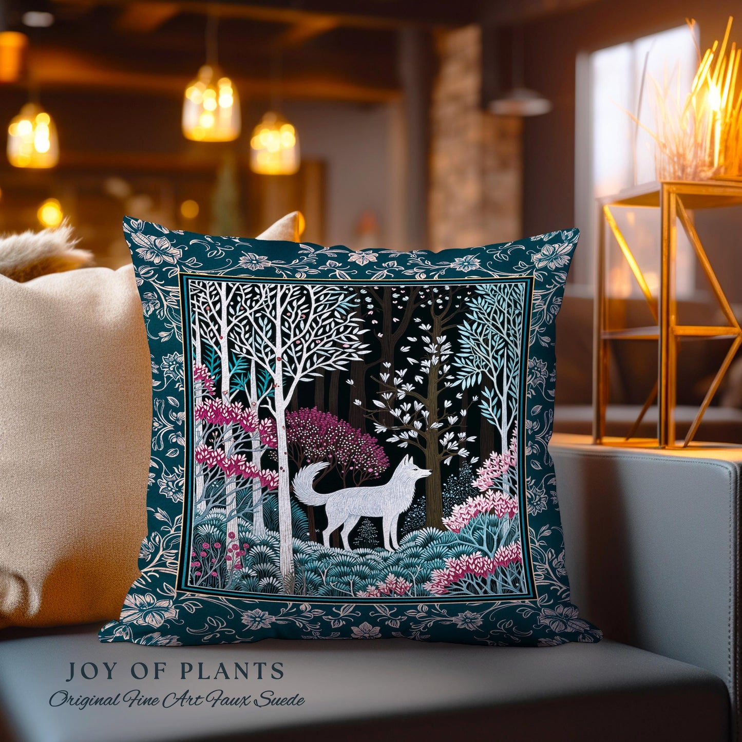 Storybook Folklore Boho Woven Decorative Wolf Cushion Tapestry Throw Pillow