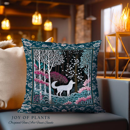 Storybook Folklore Boho Woven Decorative Wolf Cushion Tapestry Throw Pillow