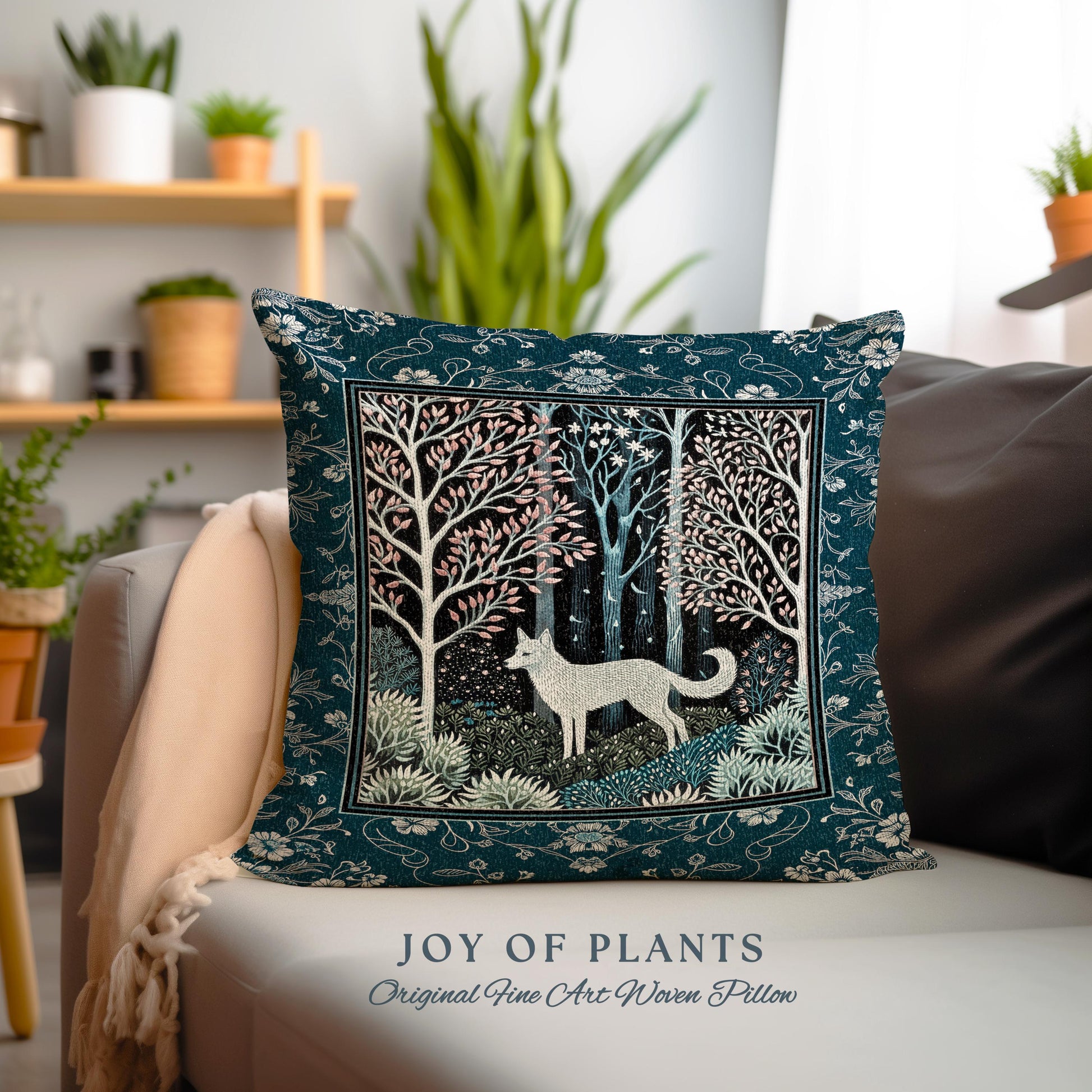 Earthy Colors Woodland Wolf Tapestry Pillow Decorative Throw Cushion