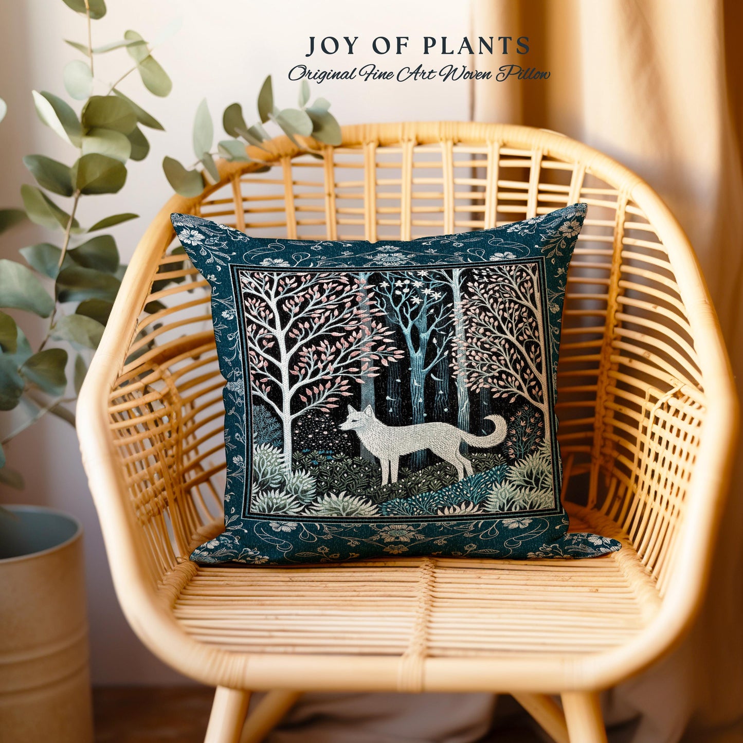 Earthy Colors Woodland Wolf Tapestry Pillow Decorative Throw Cushion