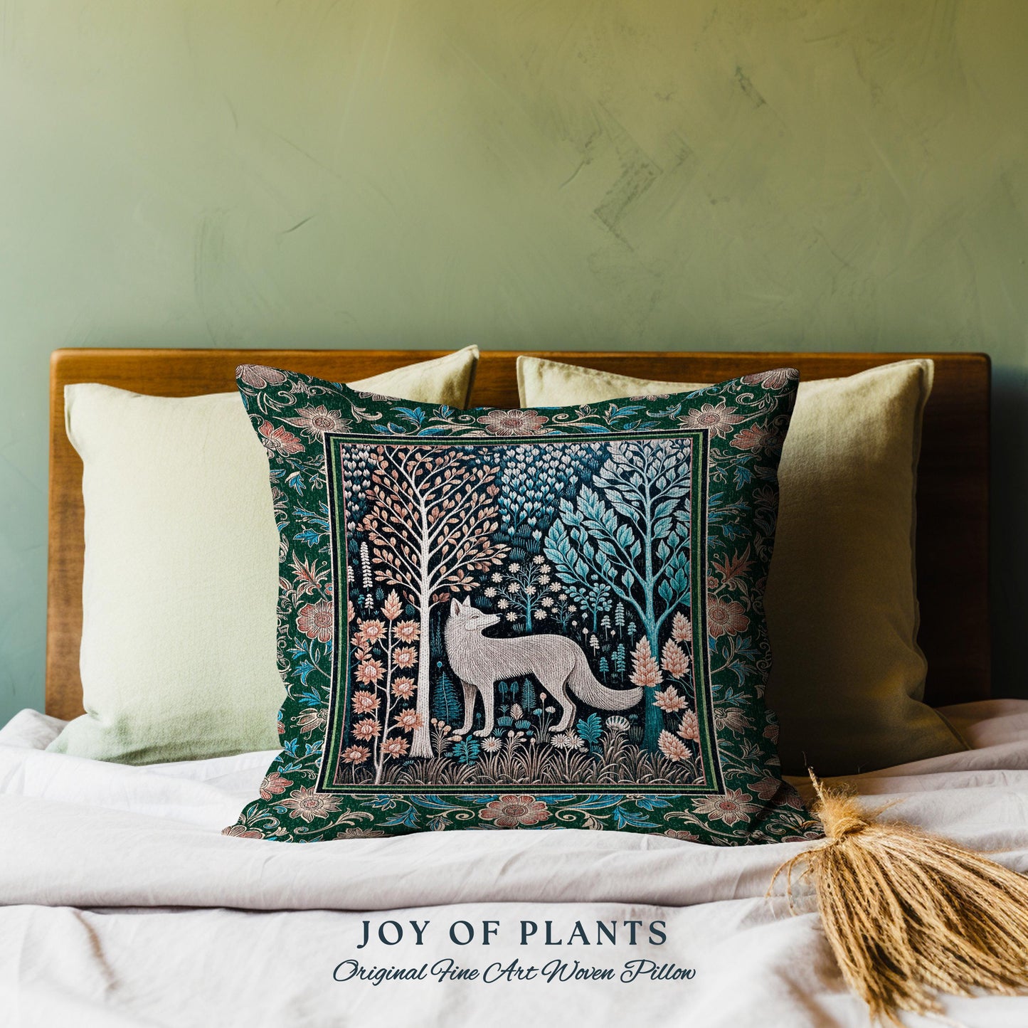 Playful Forest Boho Whimsical Decorative Wolf Cushion Tapestry Throw Pillow