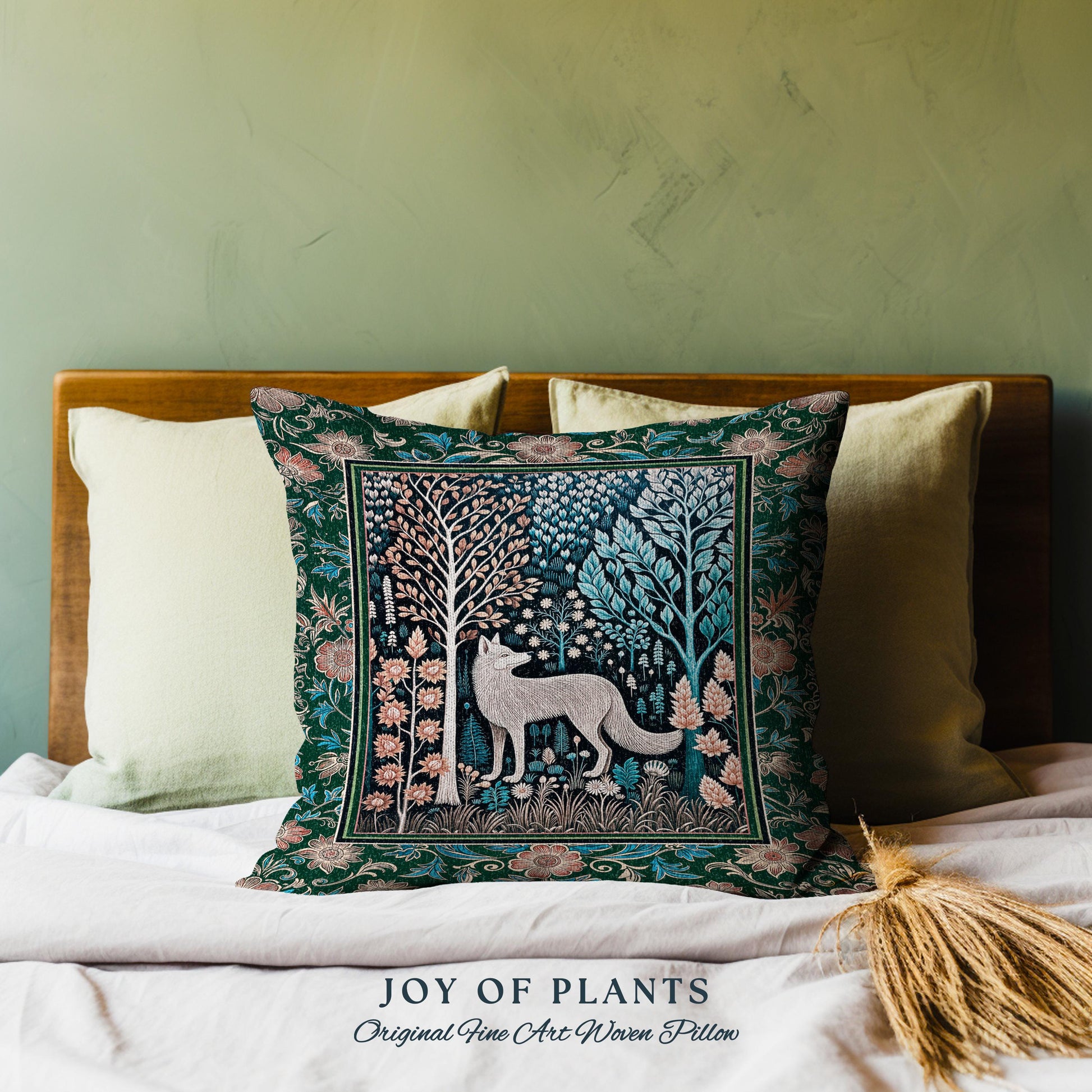 Playful Forest Boho Whimsical Decorative Wolf Cushion Tapestry Throw Pillow