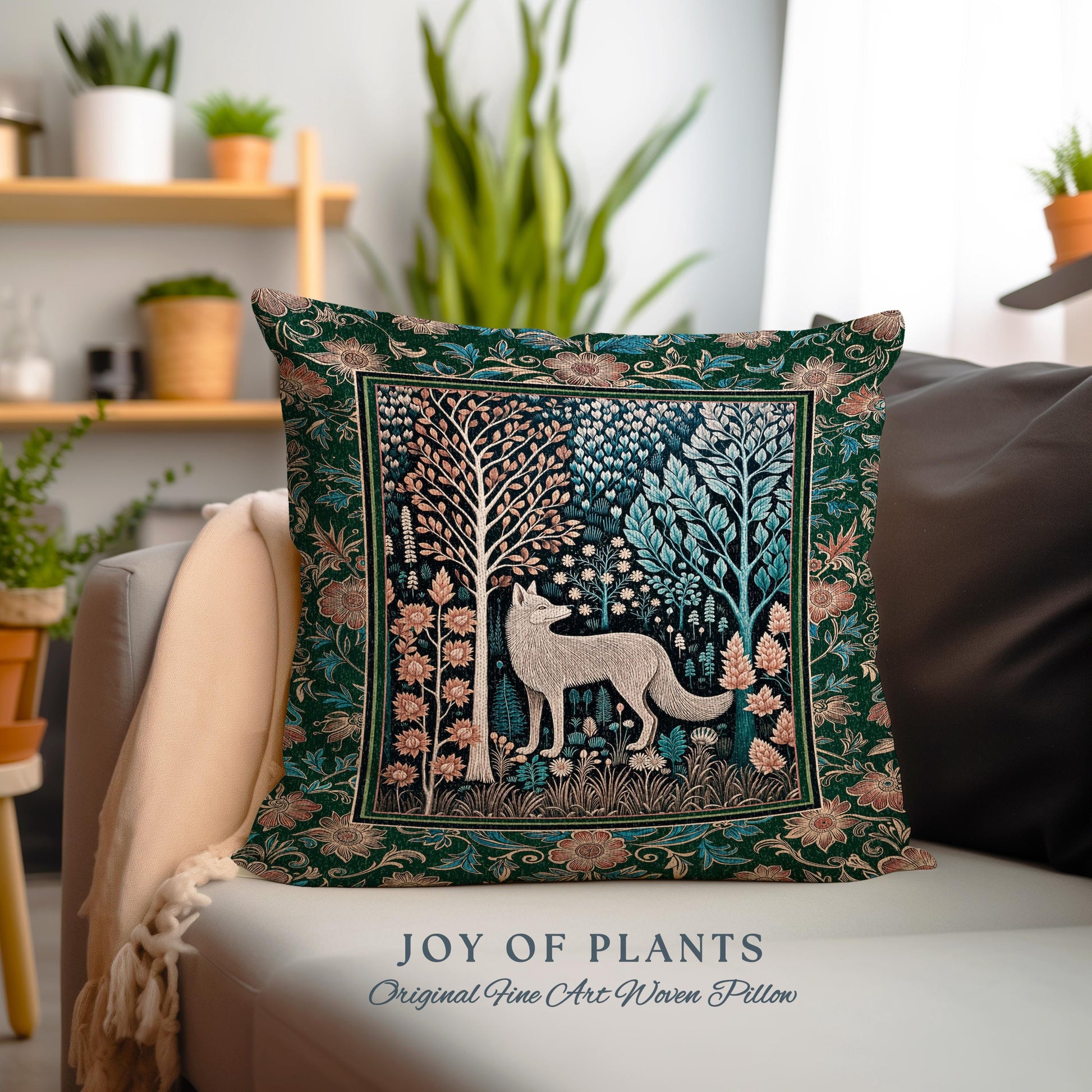 Playful Forest Boho Whimsical Decorative Wolf Cushion Tapestry Throw Pillow