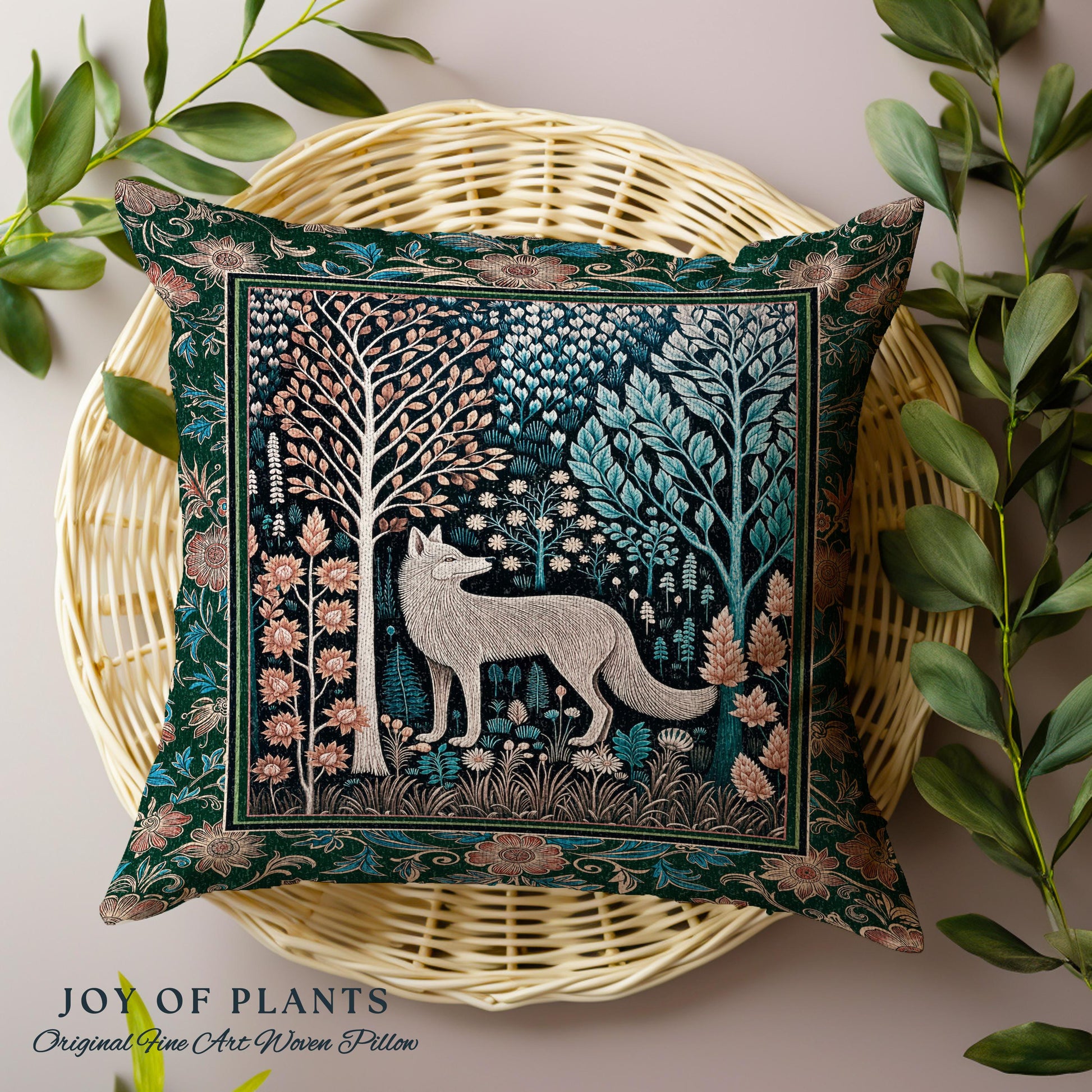 Playful Forest Boho Whimsical Decorative Wolf Cushion Tapestry Throw Pillow
