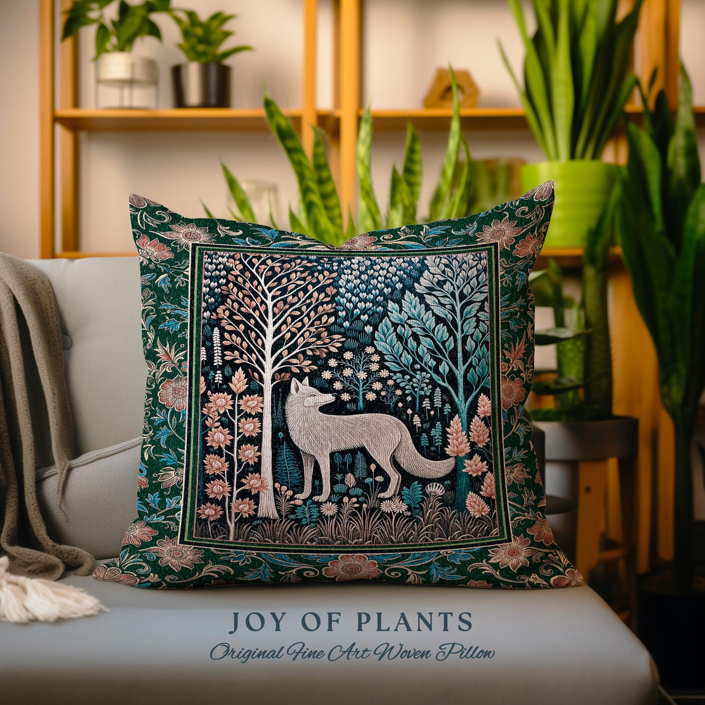 Playful Forest Boho Whimsical Decorative Wolf Cushion Tapestry Throw Pillow