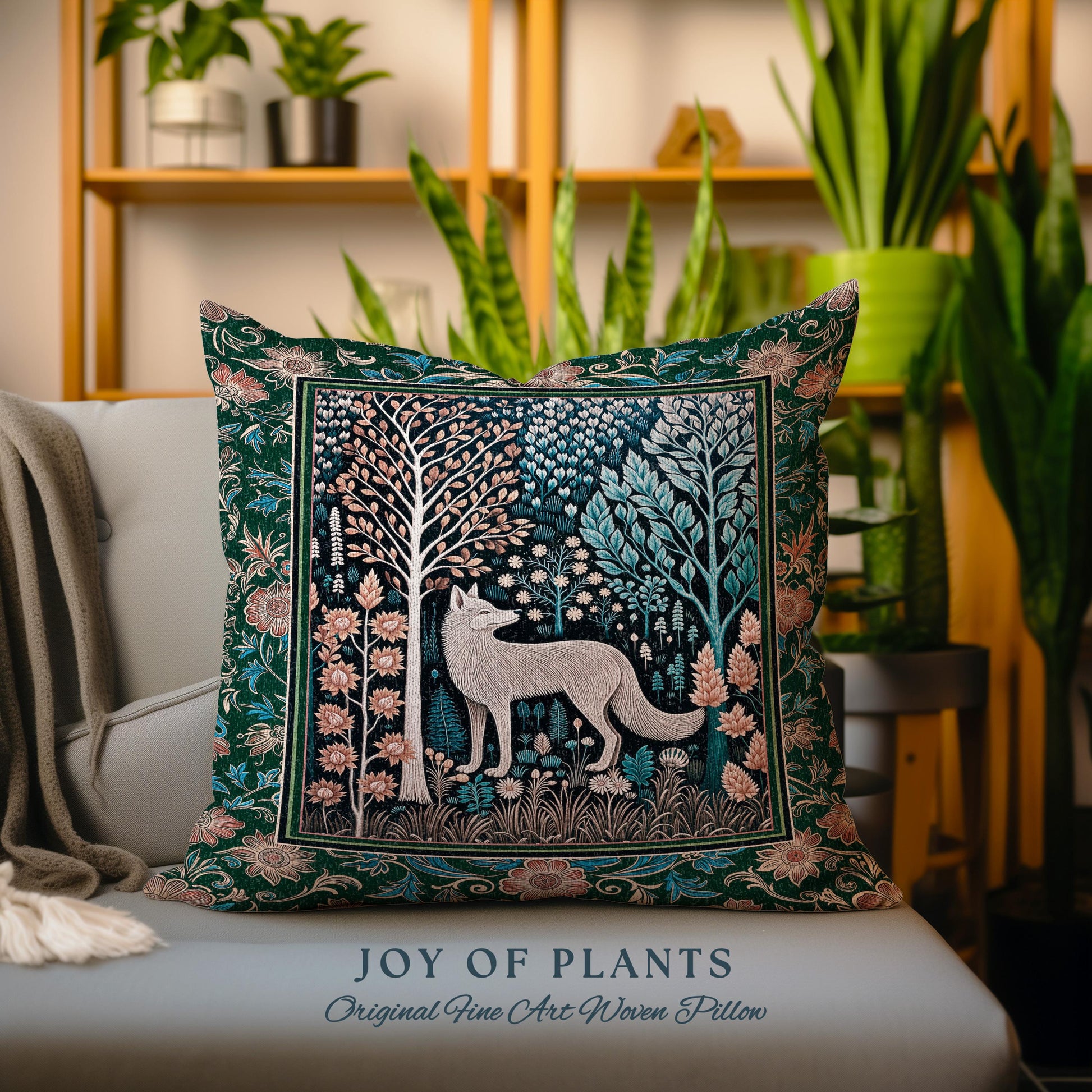 Playful Forest Boho Whimsical Decorative Wolf Cushion Tapestry Throw Pillow