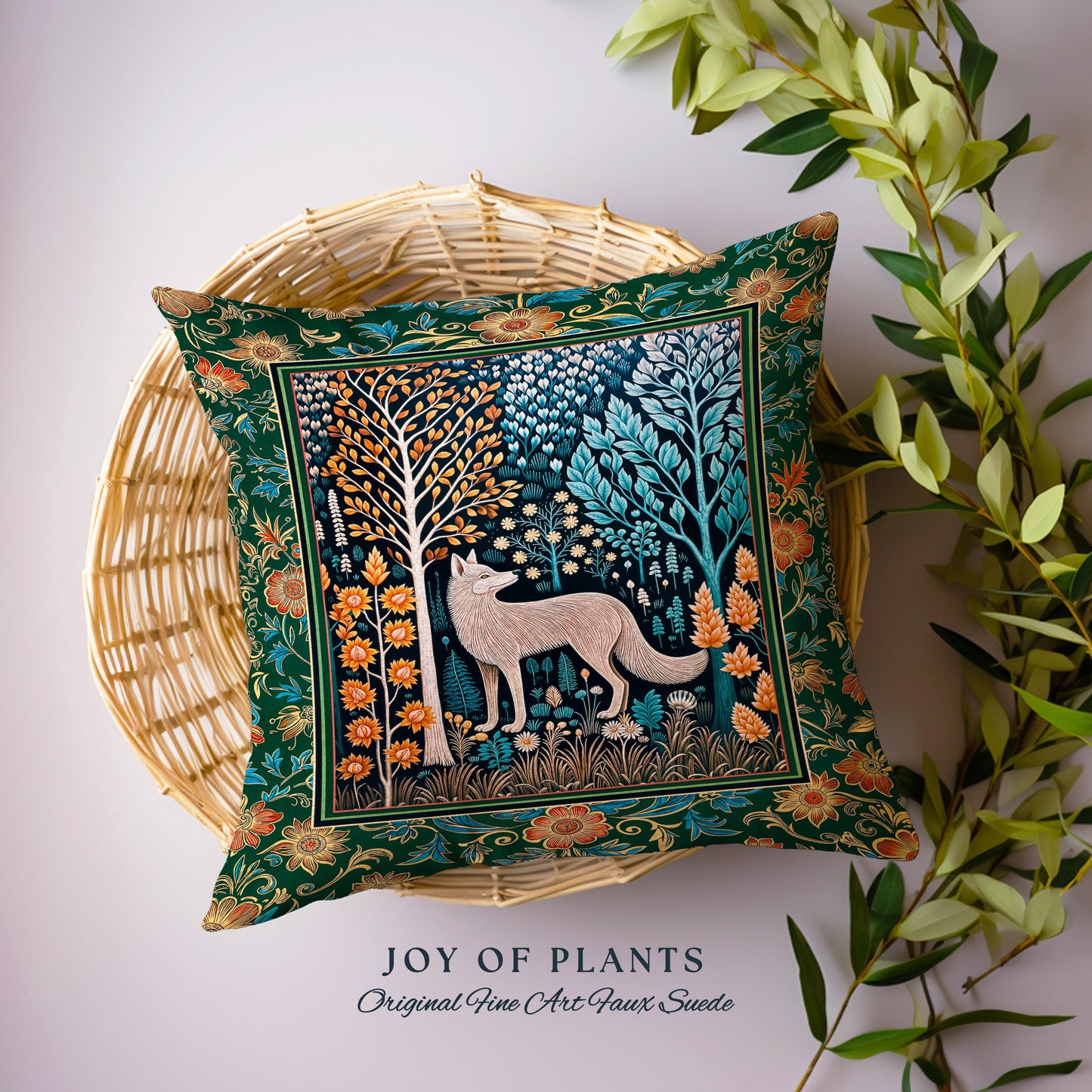 Playful Forest Boho Whimsical Decorative Wolf Cushion Tapestry Throw Pillow