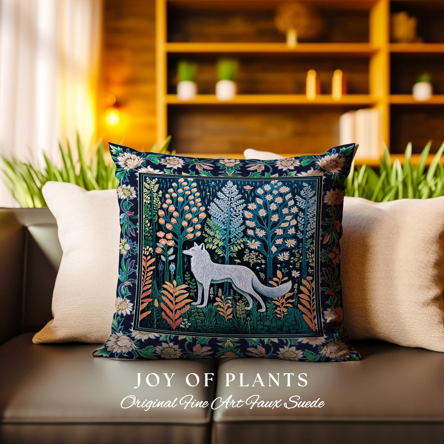 Floral Woodland Cozy Boho Wolf Tapestry Pillow Decorative Throw Cushion