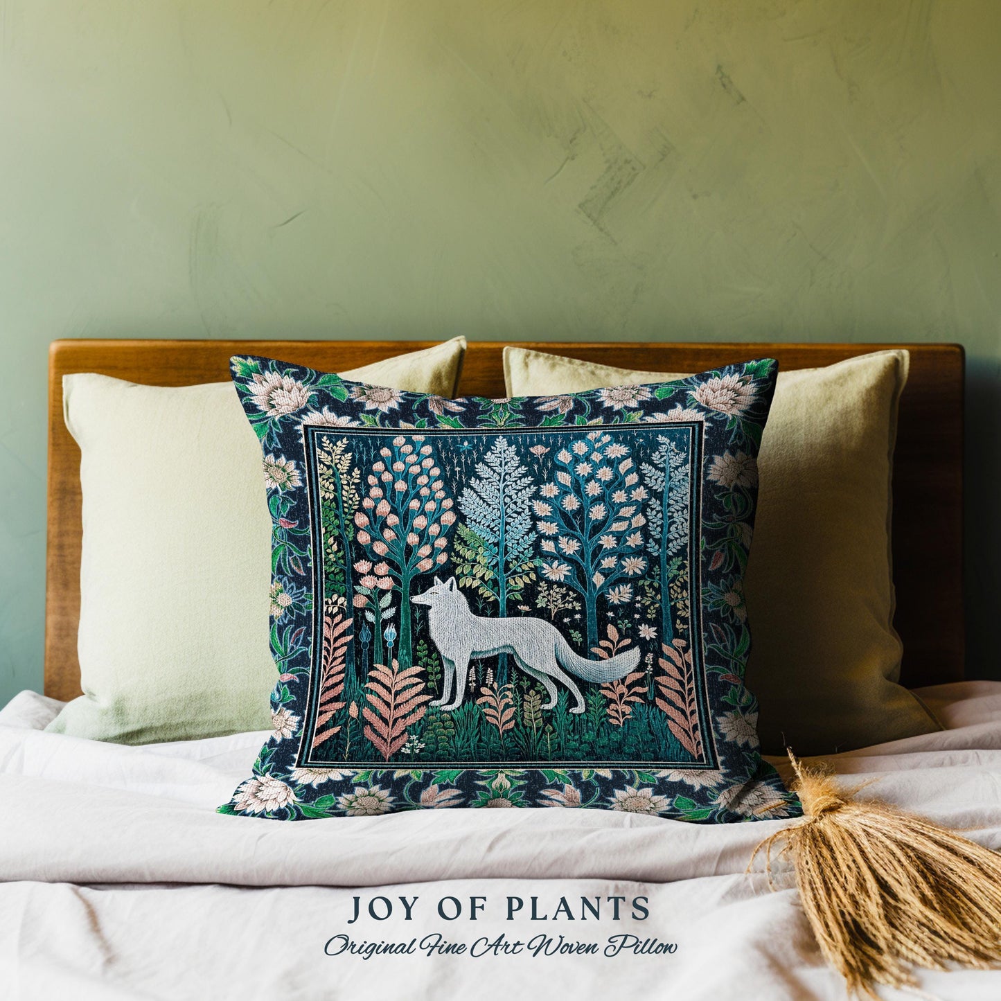 Floral Woodland Cozy Boho Wolf Tapestry Pillow Decorative Throw Cushion