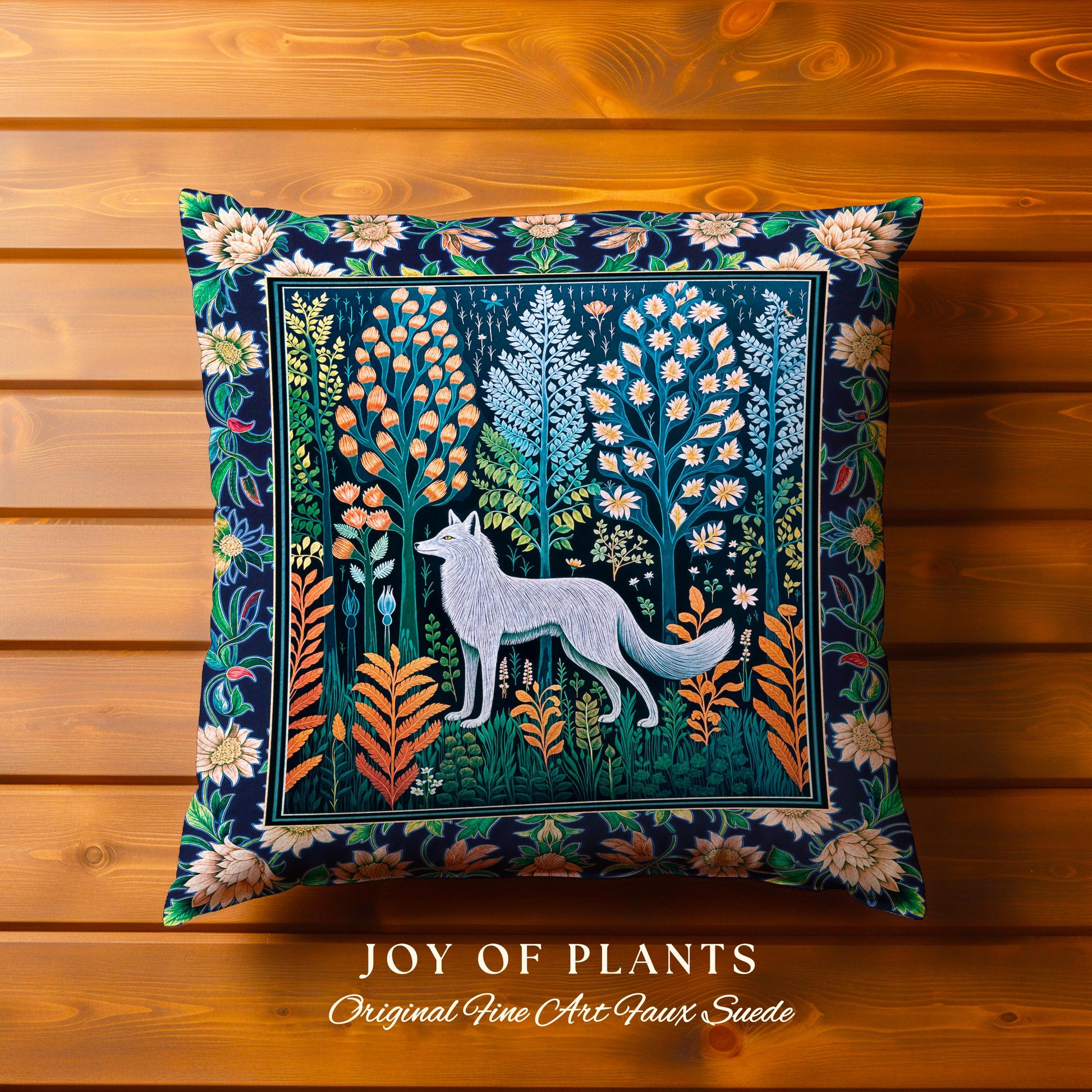Floral Woodland Cozy Boho Wolf Tapestry Pillow Decorative Throw Cushion