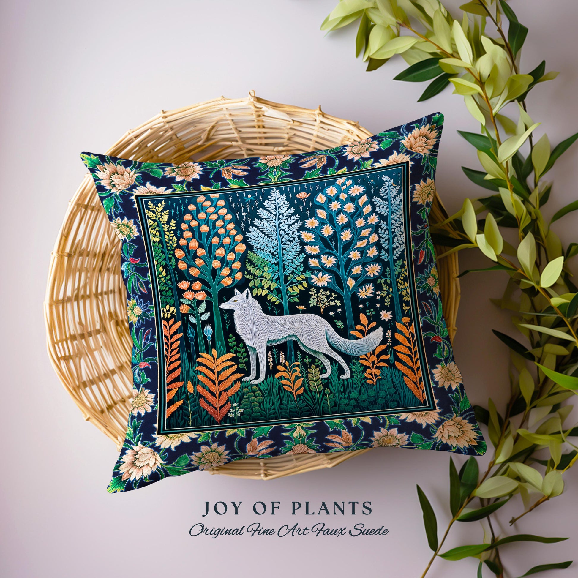 Floral Woodland Cozy Boho Wolf Tapestry Pillow Decorative Throw Cushion