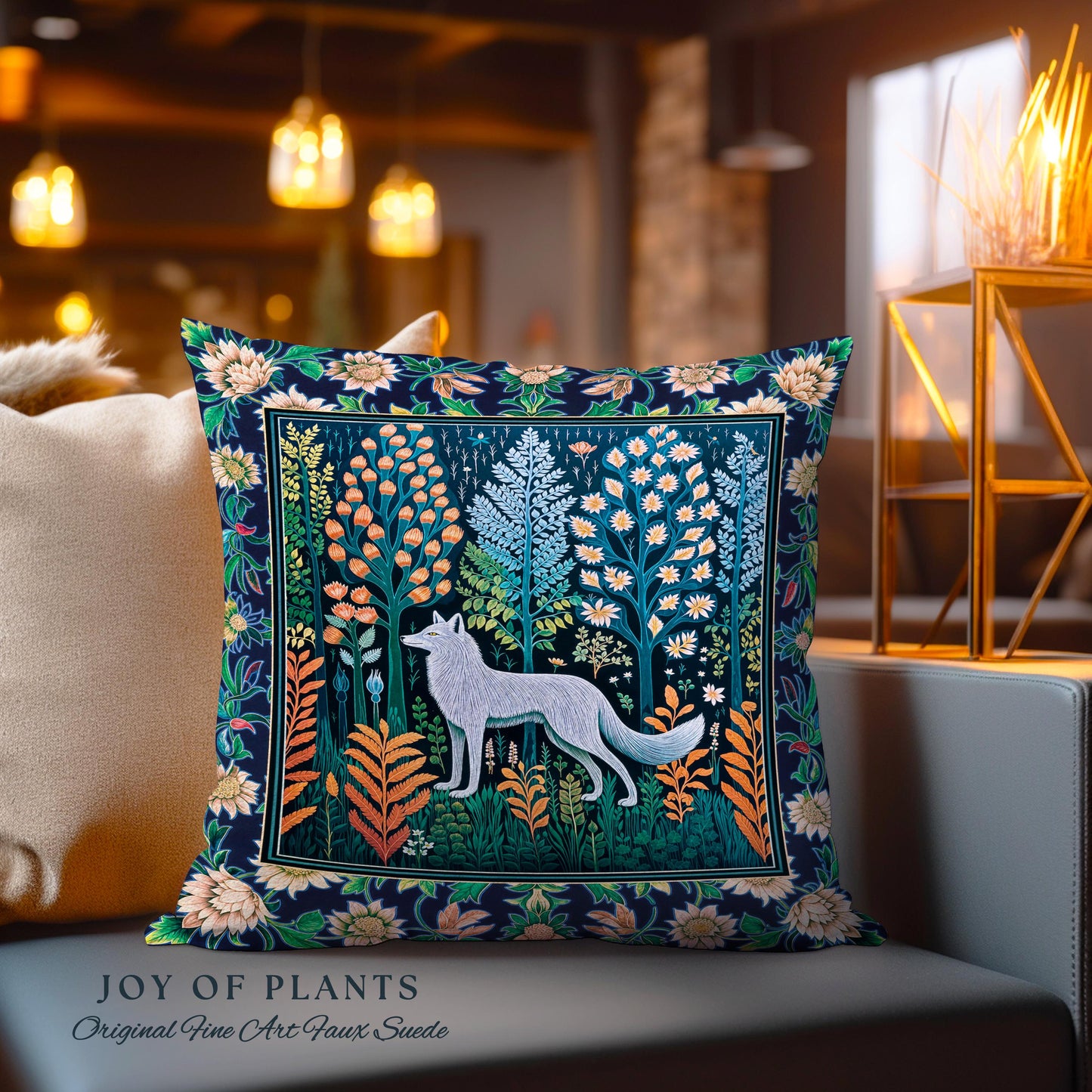 Floral Woodland Cozy Boho Wolf Tapestry Pillow Decorative Throw Cushion