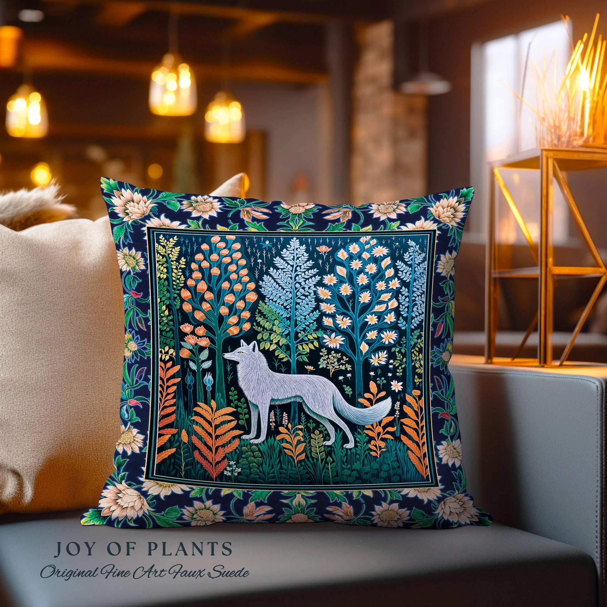 Floral Woodland Cozy Boho Wolf Tapestry Pillow Decorative Throw Cushion