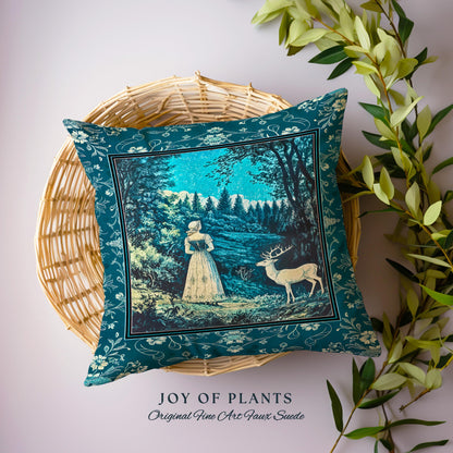 Cerulean Cottagecore Landscape Tapestry Pillow Decorative Throw Cushion