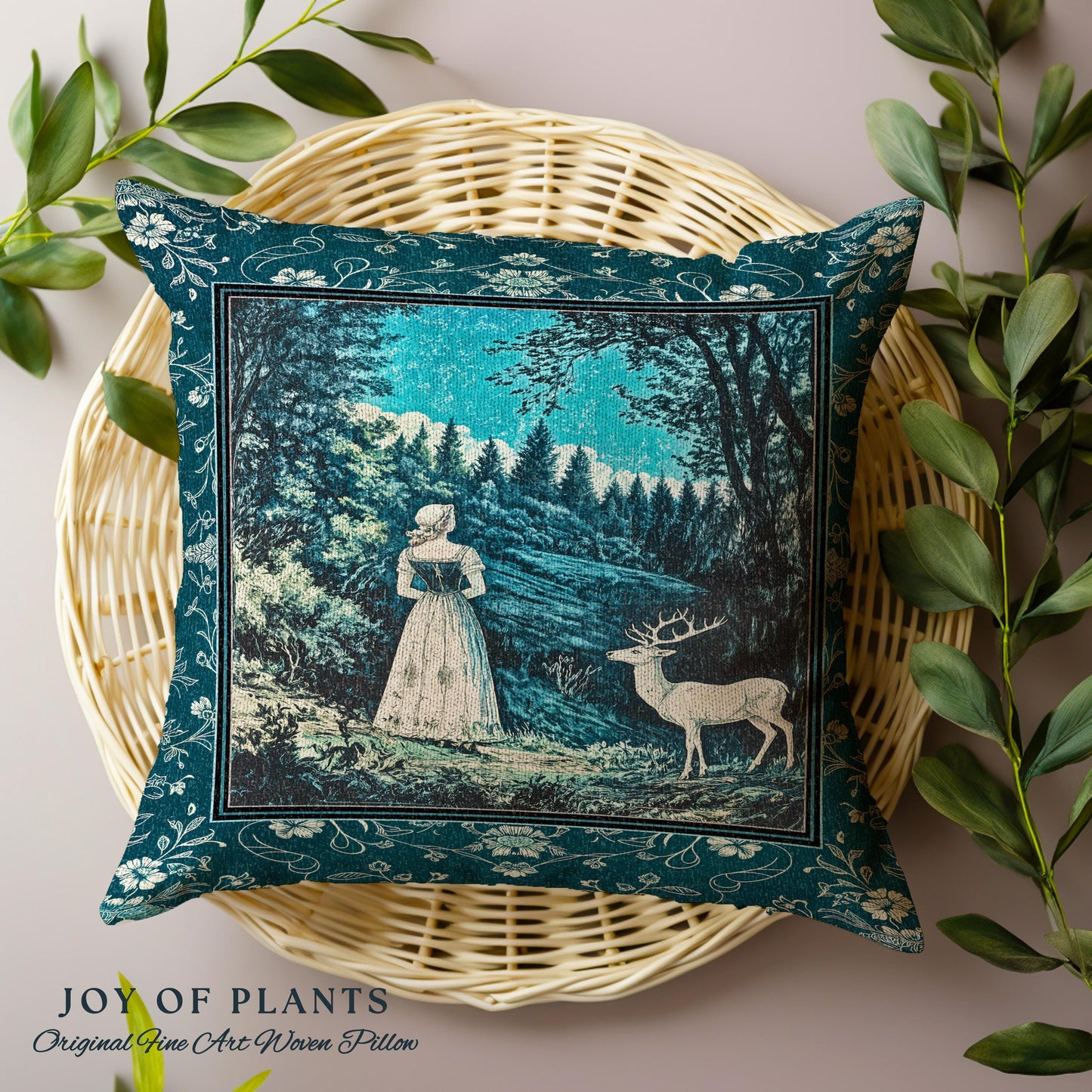 Cerulean Cottagecore Landscape Tapestry Pillow Decorative Throw Cushion