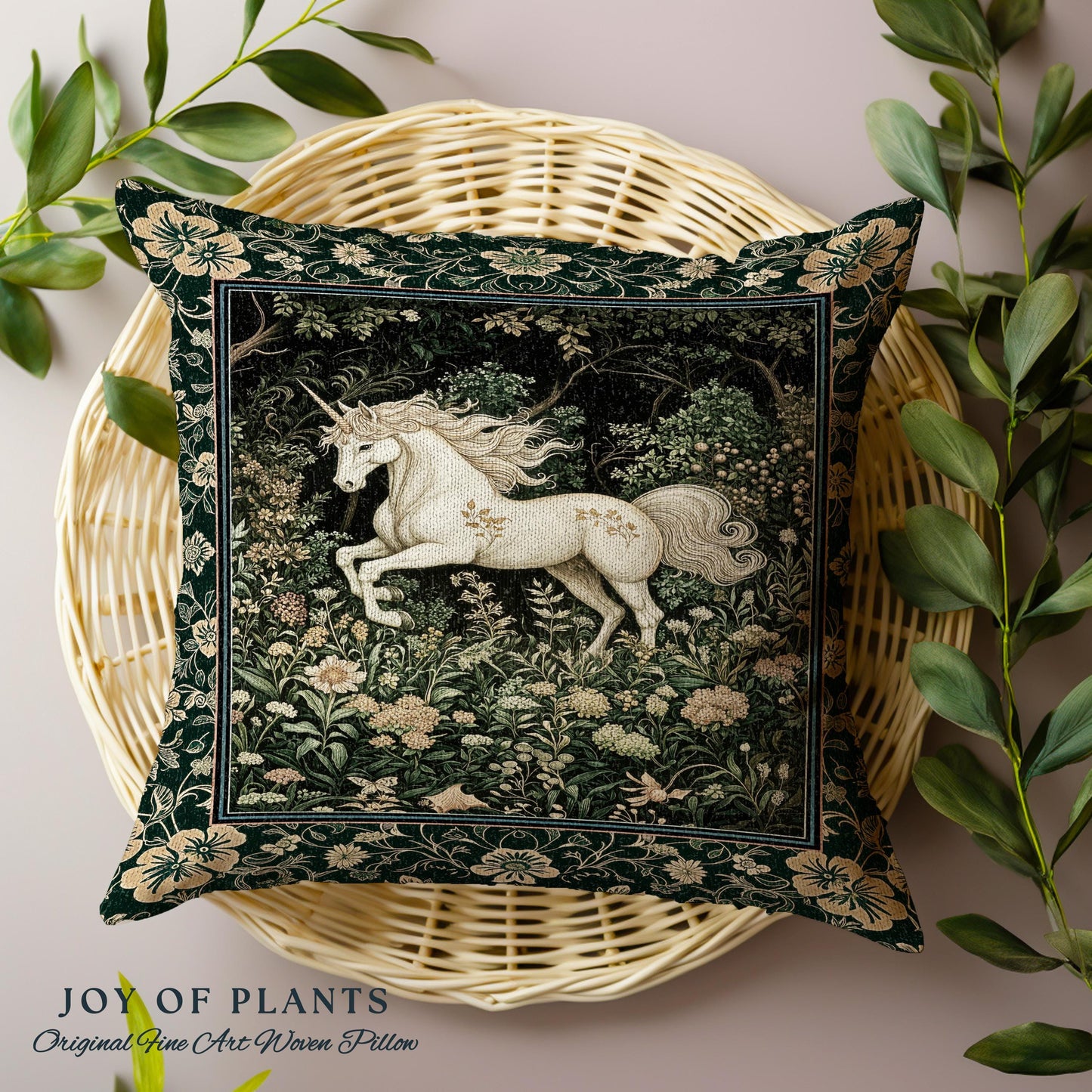 Earthy Ethereal Unicorn Tapestry Pillow Decorative Throw Cushion