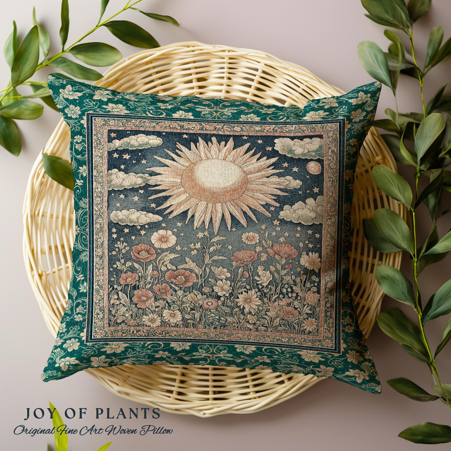 Maximalist Sun Goddess Decorative Tree Cushion Tapestry Throw Pillow