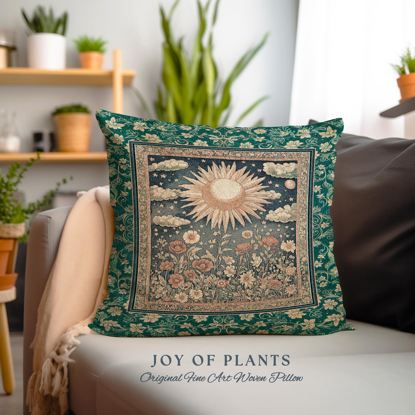 Maximalist Sun Goddess Decorative Tree Cushion Tapestry Throw Pillow