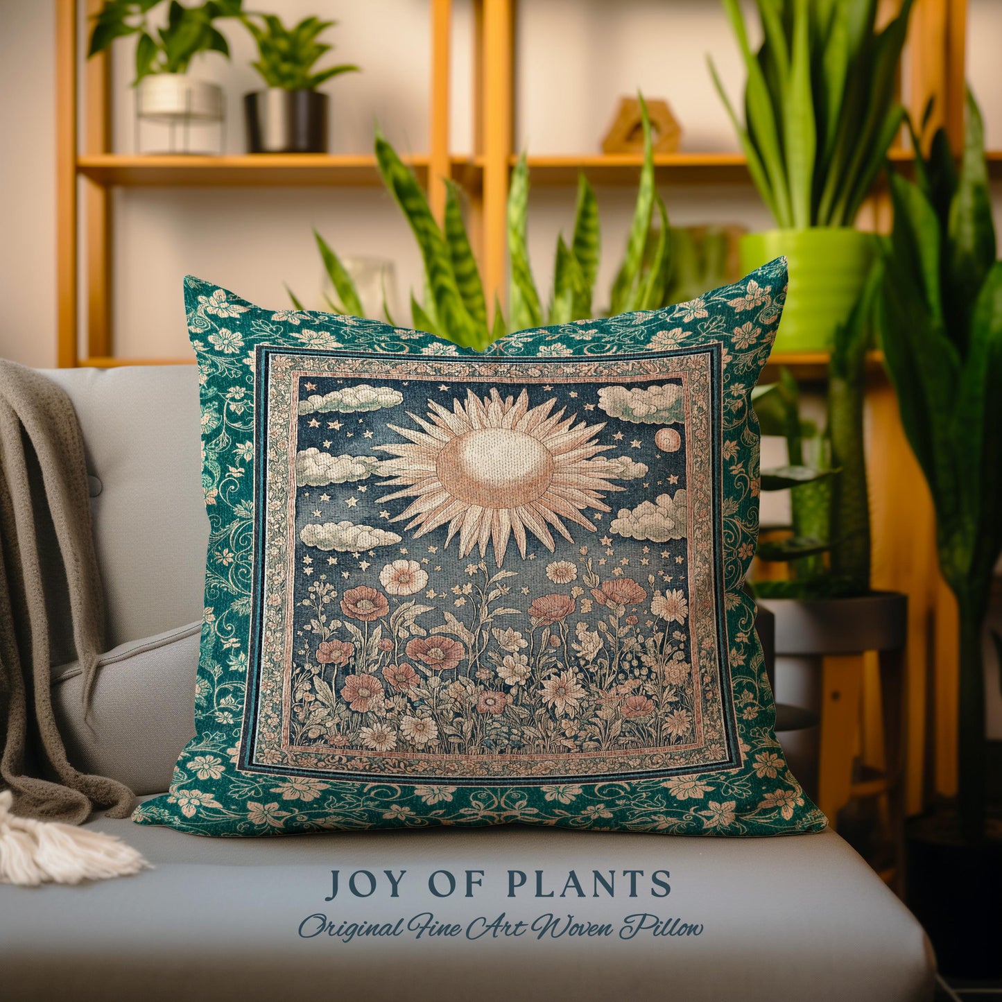 Maximalist Sun Goddess Decorative Tree Cushion Tapestry Throw Pillow