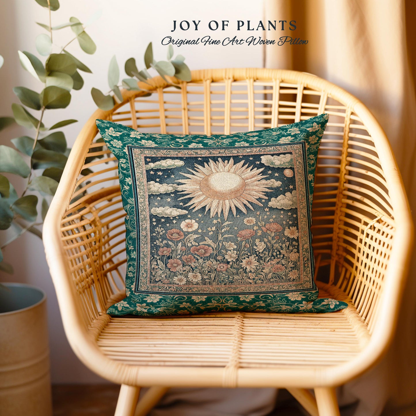 Maximalist Sun Goddess Decorative Tree Cushion Tapestry Throw Pillow