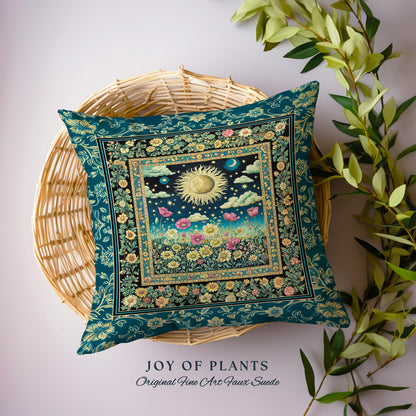 Floral Gothic Celestial Decorative Cushion Tapestry Throw Pillow
