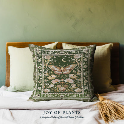 Boho Butterfly Moon Floral Garden Decorative Cushion Tapestry Throw Pillow