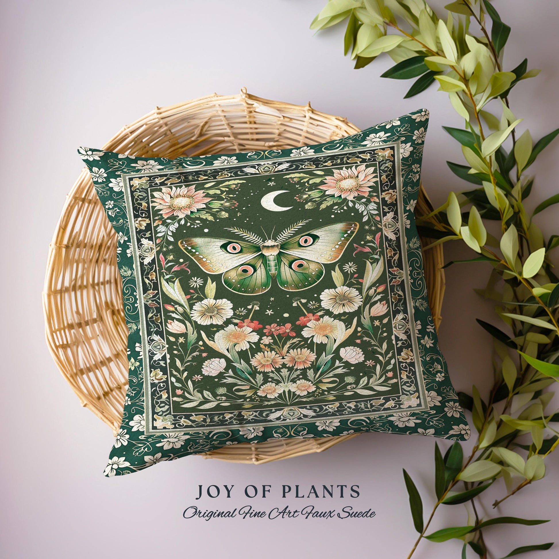 Botanical Moth Moon Whimsical Tapestry Pillow Decorative Throw Cushion