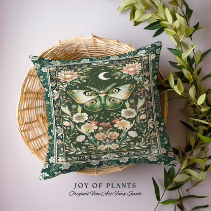 Botanical Moth Moon Whimsical Tapestry Pillow Decorative Throw Cushion