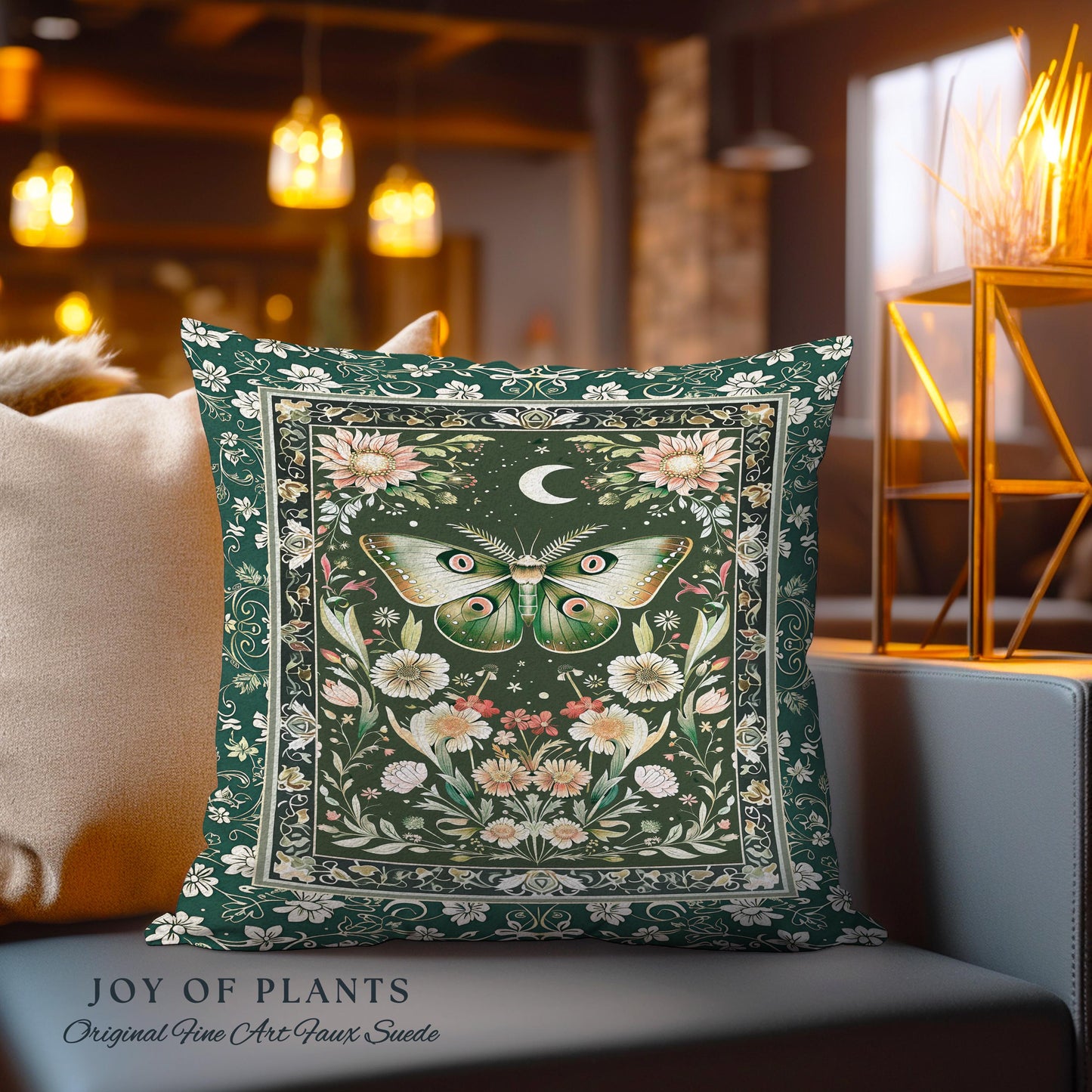 Botanical Moth Moon Whimsical Tapestry Pillow Decorative Throw Cushion