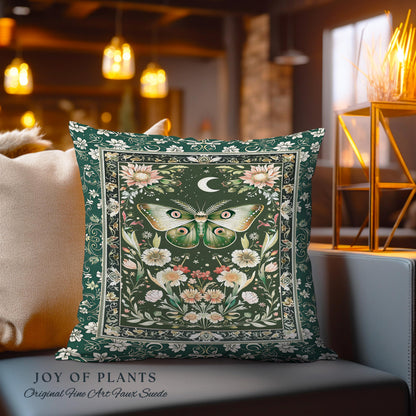 Botanical Moth Moon Whimsical Tapestry Pillow Decorative Throw Cushion