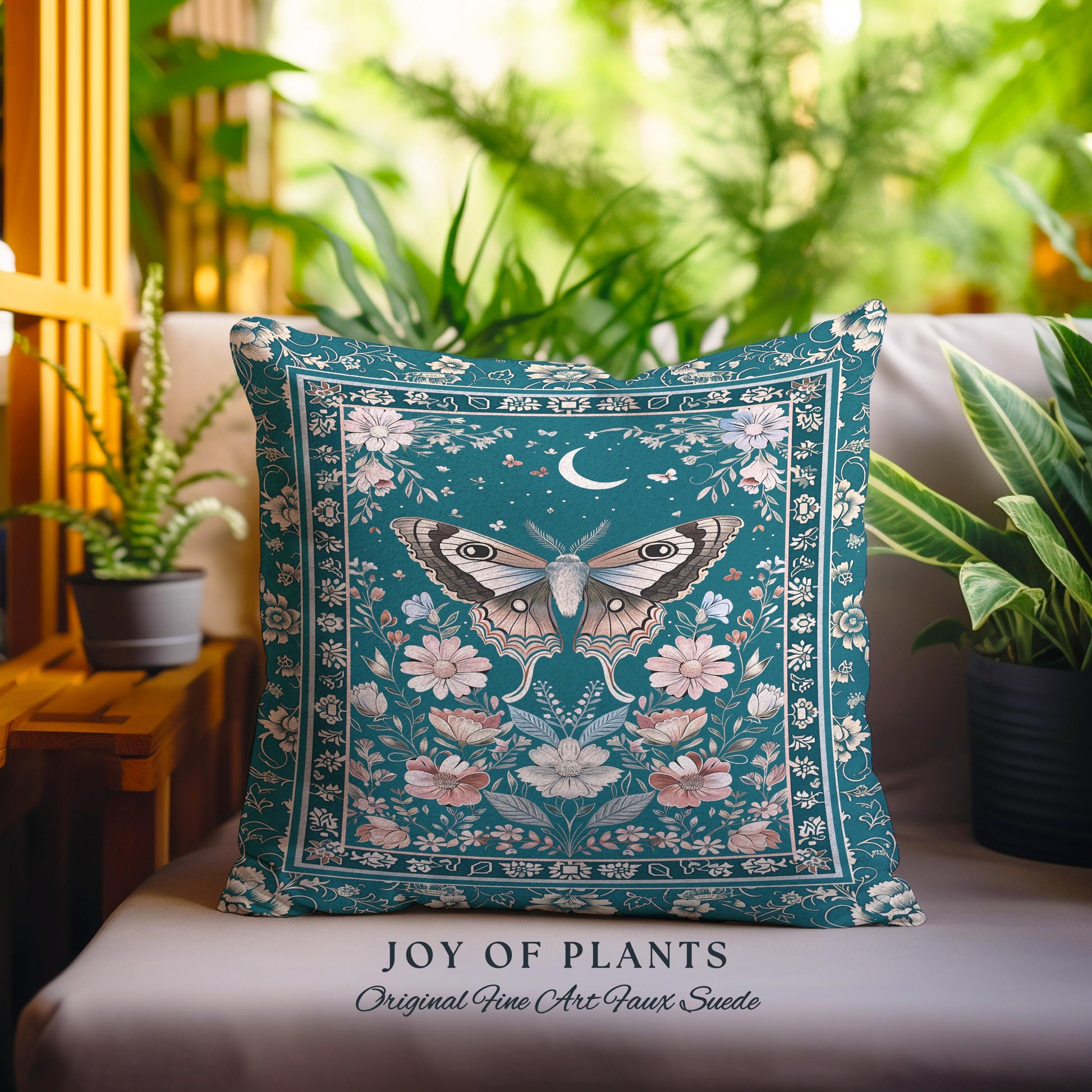 Magic Aesthetic Teal Decorative Moth Cushion Tapestry Throw Pillow