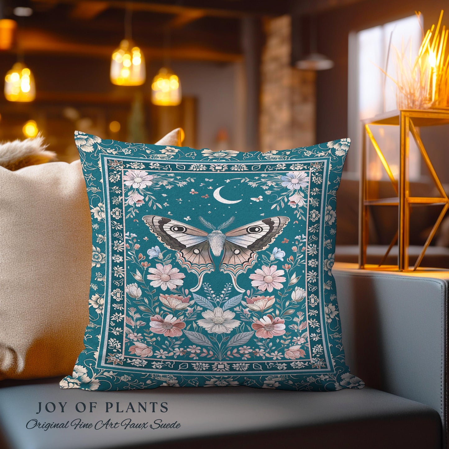Magic Aesthetic Teal Decorative Moth Cushion Tapestry Throw Pillow
