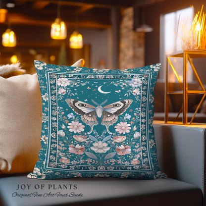 Magic Aesthetic Teal Decorative Moth Cushion Tapestry Throw Pillow