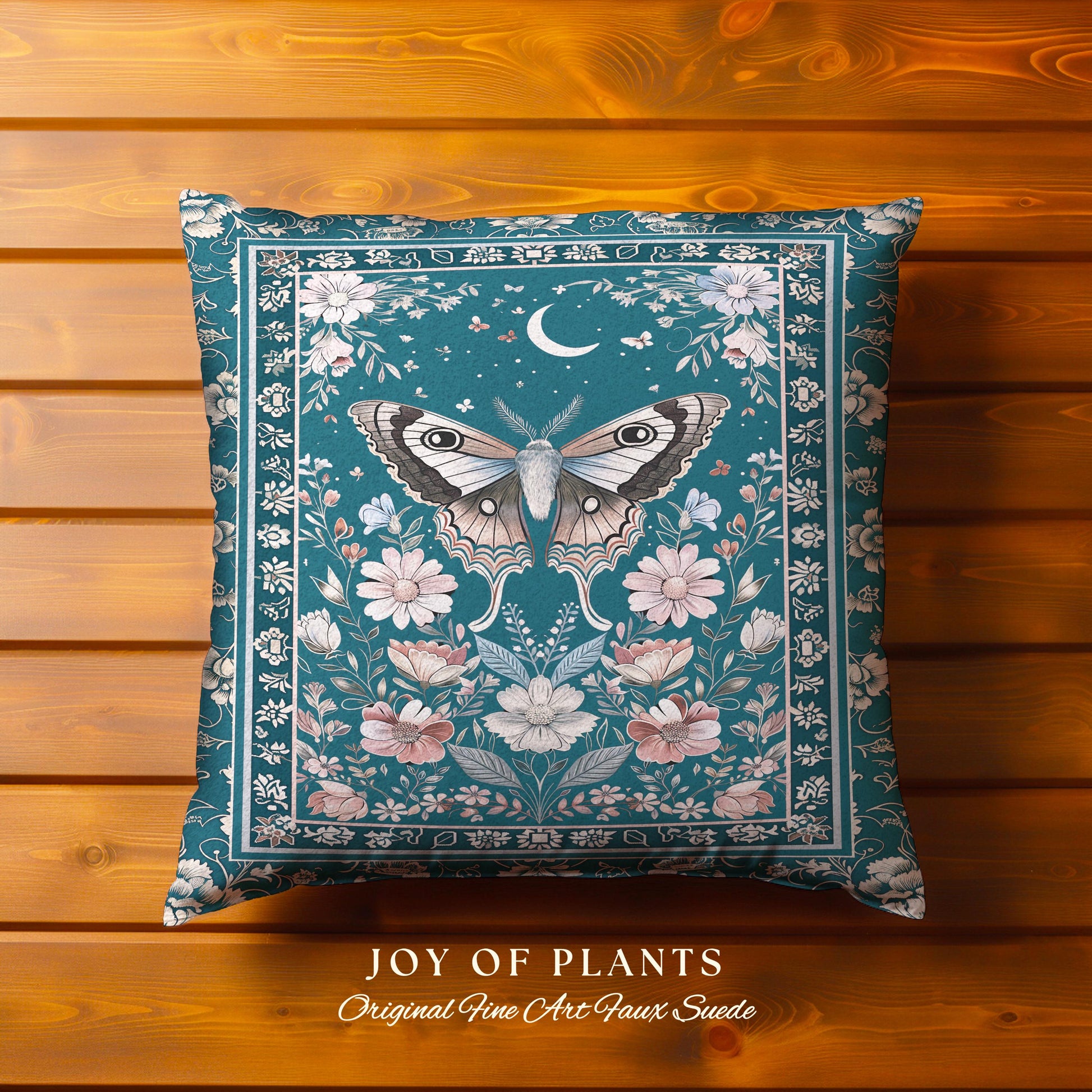 Magic Aesthetic Teal Decorative Moth Cushion Tapestry Throw Pillow