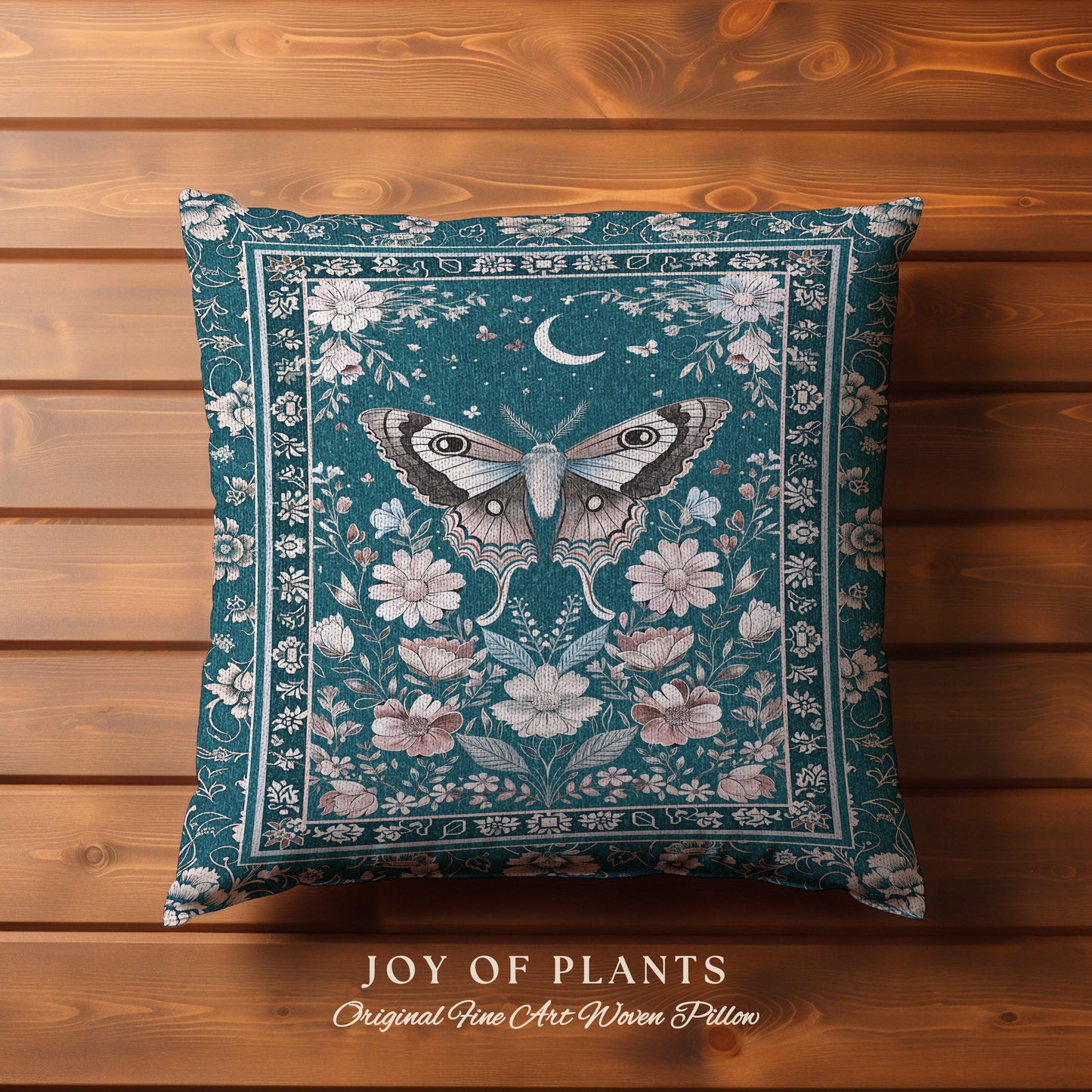 Magic Aesthetic Teal Decorative Moth Cushion Tapestry Throw Pillow