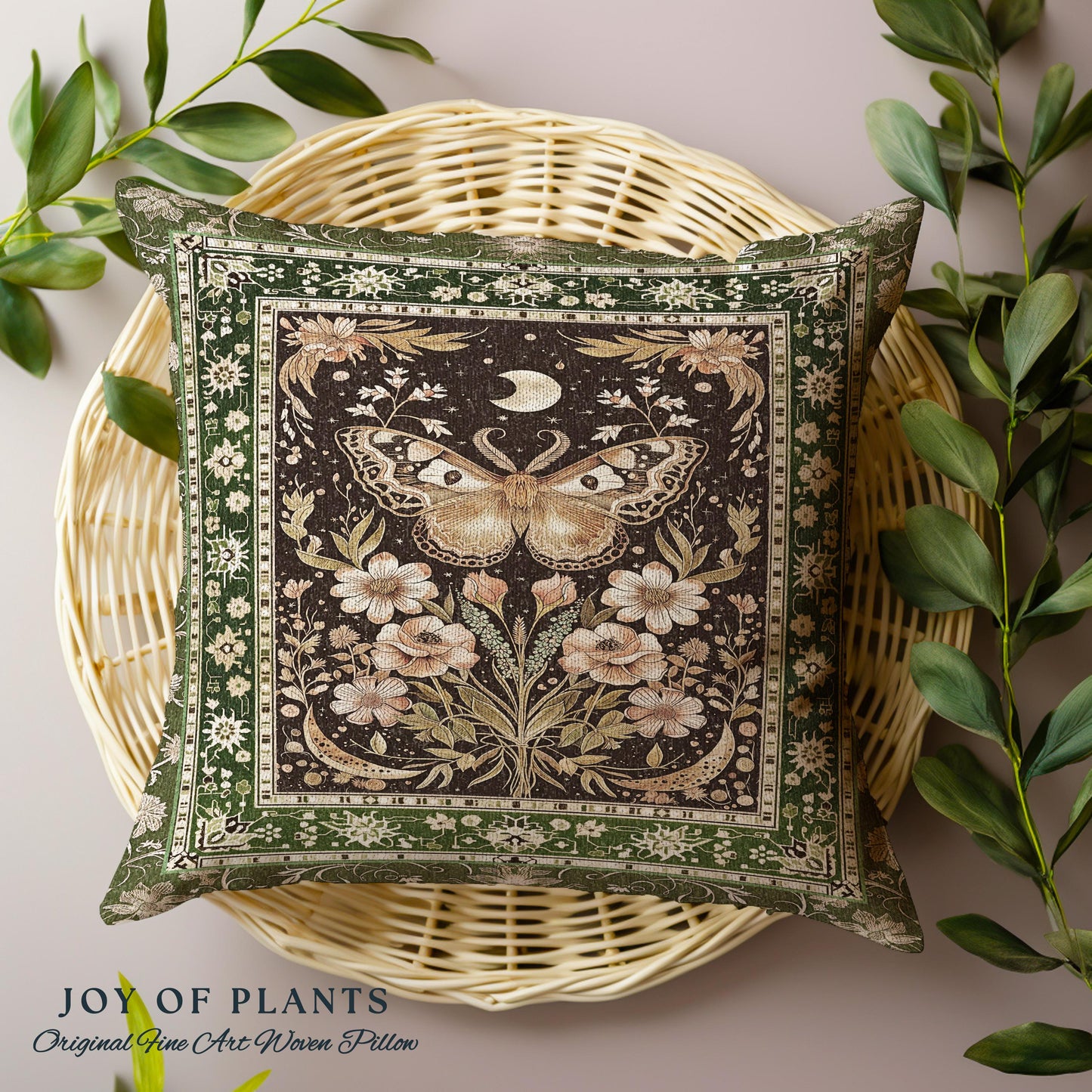 Hippie Moth Moon Decorative Butterfly Cushion Tapestry Throw Pillow