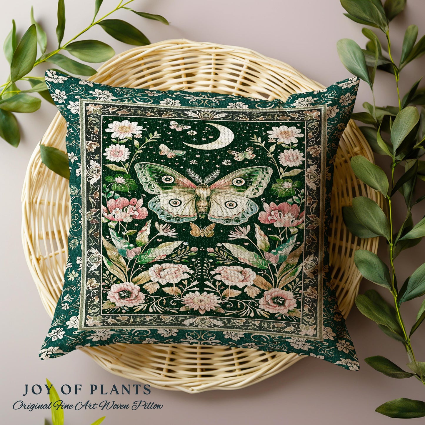 Ethereal Witchy Moth Moon Tapestry Pillow Decorative Throw Cushion