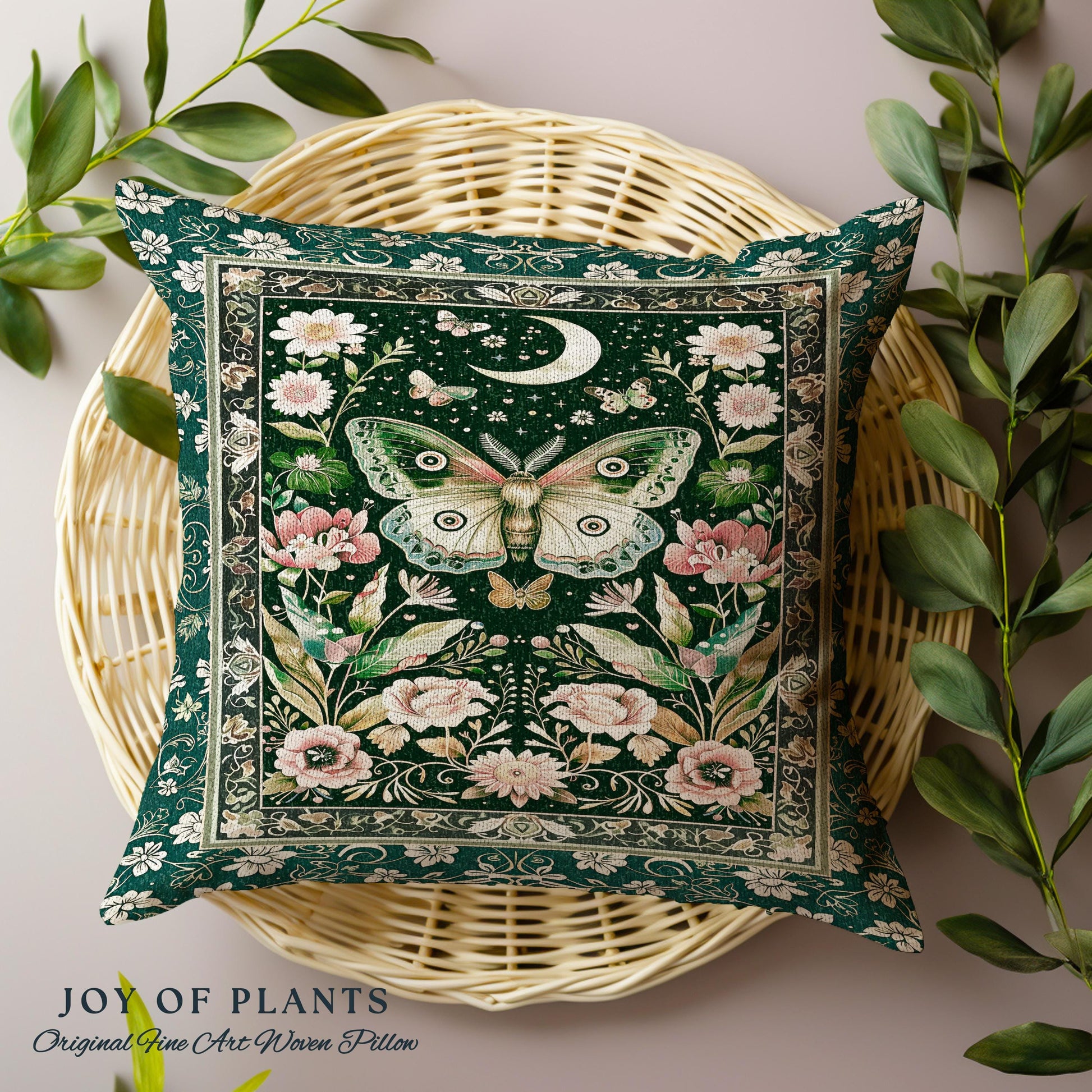 Ethereal Witchy Moth Moon Tapestry Pillow Decorative Throw Cushion