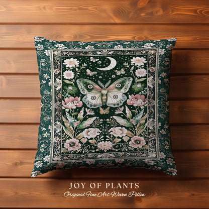 Ethereal Witchy Moth Moon Tapestry Pillow Decorative Throw Cushion