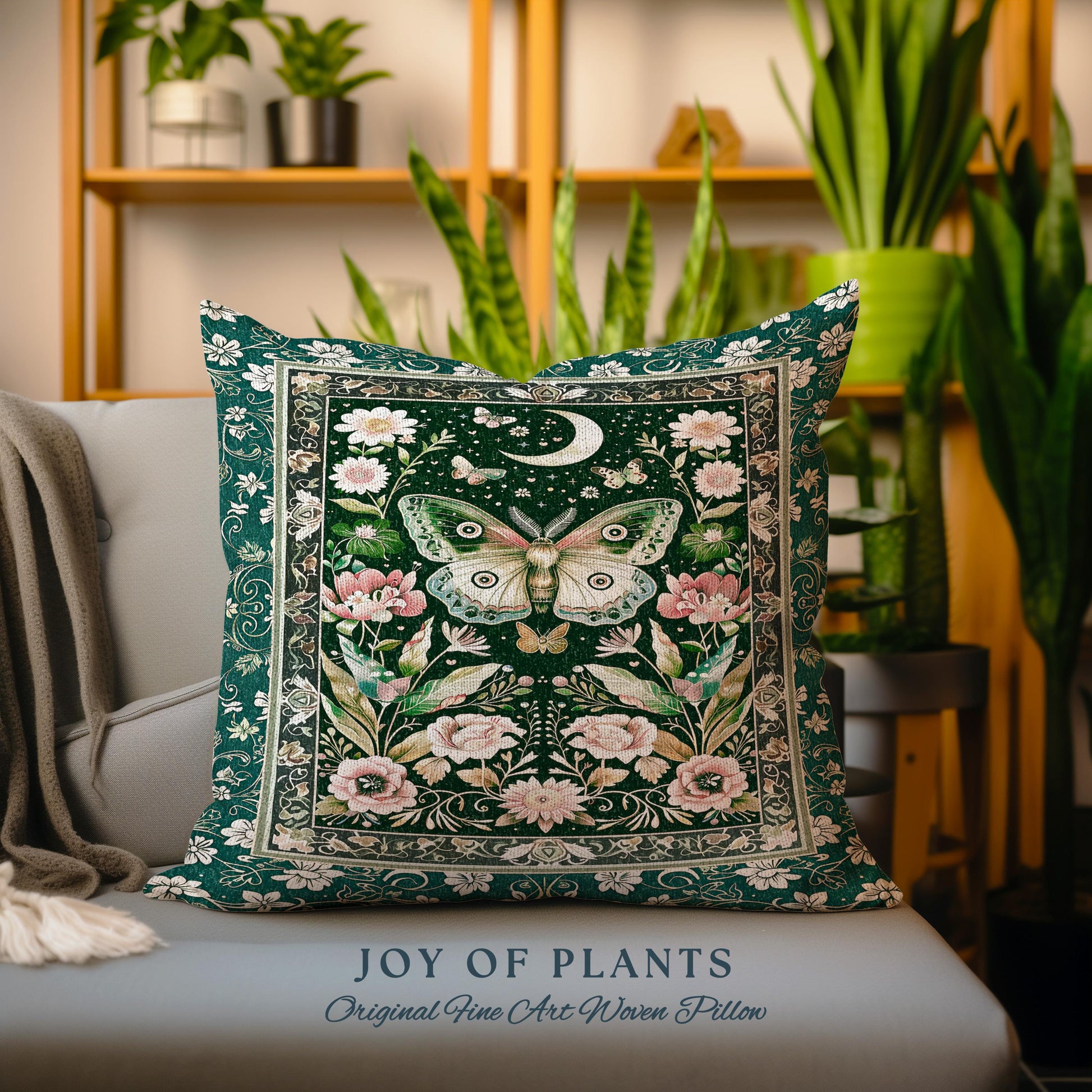 Ethereal Witchy Moth Moon Tapestry Pillow Decorative Throw Cushion