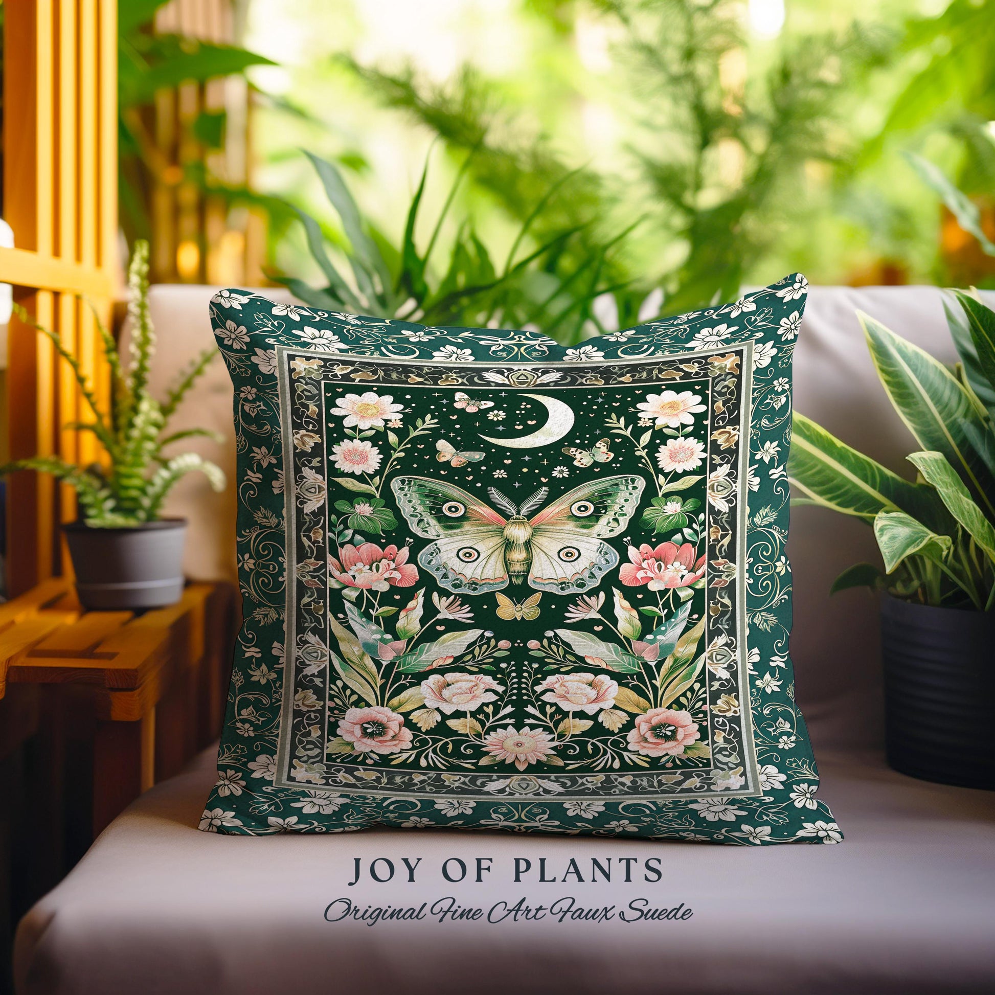 Ethereal Witchy Moth Moon Tapestry Pillow Decorative Throw Cushion