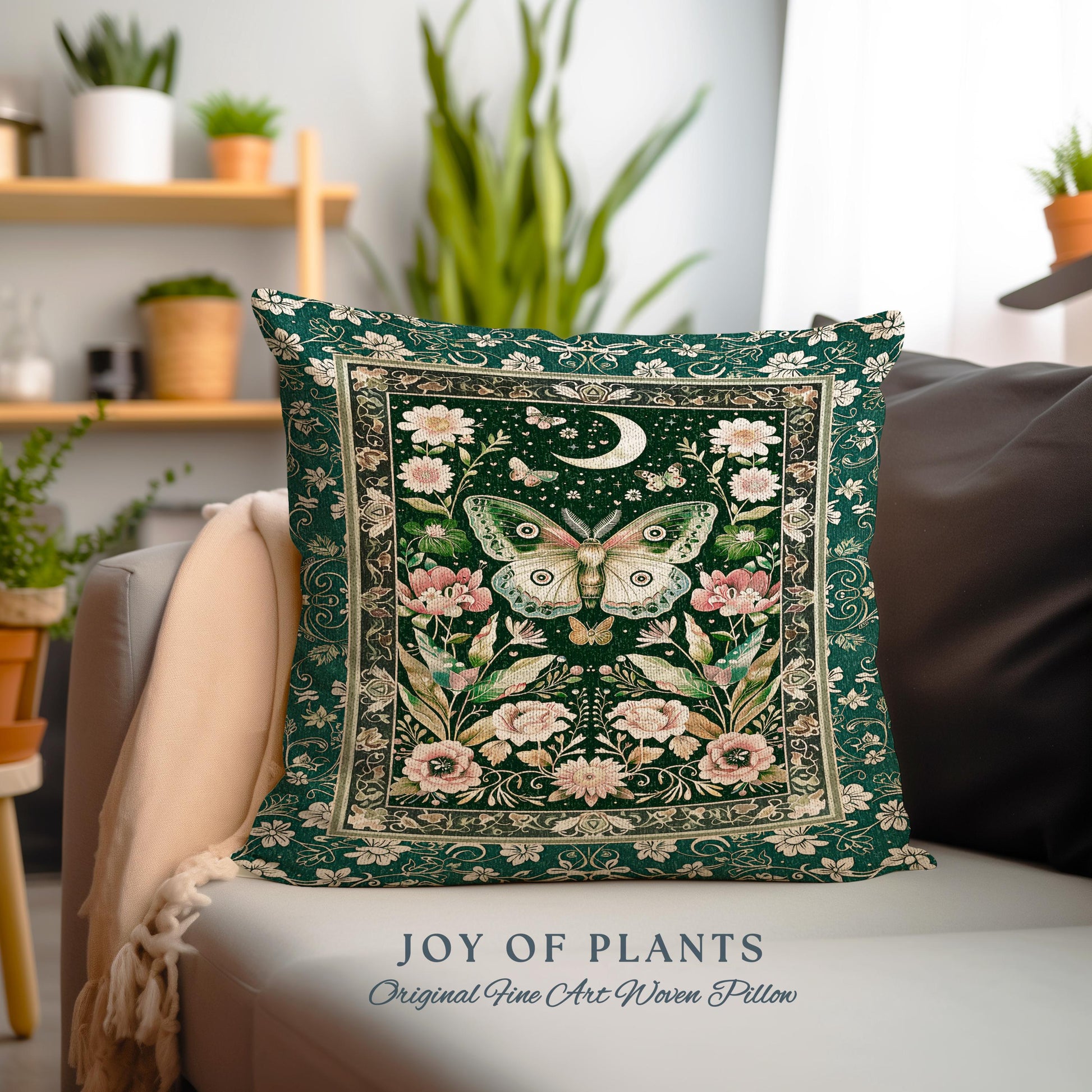 Ethereal Witchy Moth Moon Tapestry Pillow Decorative Throw Cushion