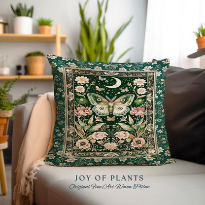 Ethereal Witchy Moth Moon Tapestry Pillow Decorative Throw Cushion