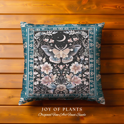 Bohemian Moth Moon Celestial Floral Decorative Tree Cushion Tapestry Throw Pillow