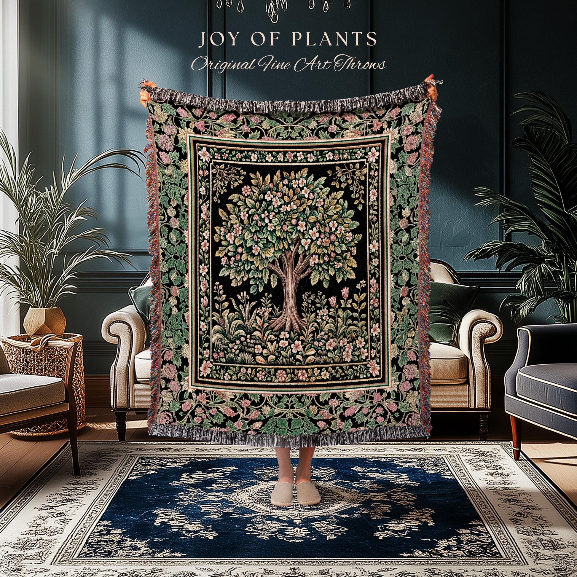 Fairy Garden Tree of Life Tapestry Blanket Jacquard Woven Coverlet